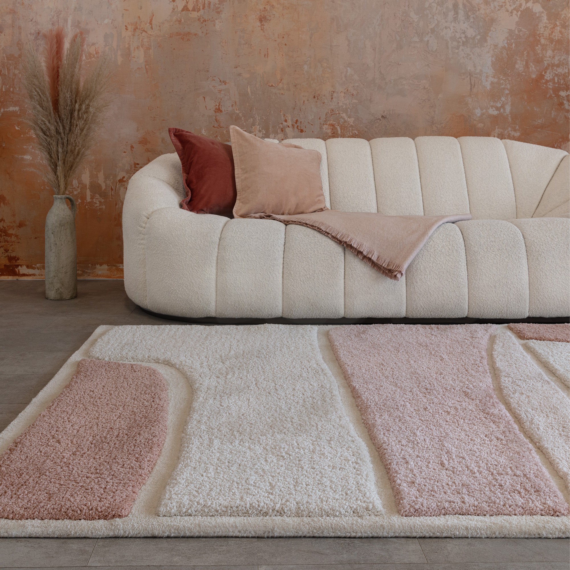 Horizon 1 Modern Geometric Textured Rugs In Clay Natural